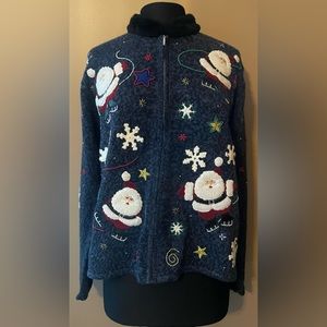 Designers Originals Studio Blue Ho Ho Ho Santa Sweater size XL